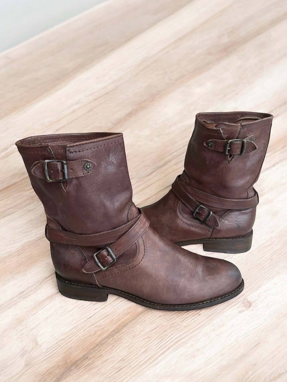 FRYE Harness Boots Cross Engineer Brown Leather